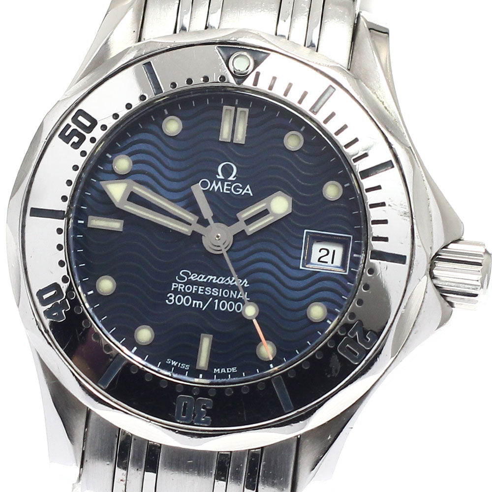 OMEGA Seamaster300 2582.80 Date Navy Dial Quartz Ladies Watch_948508