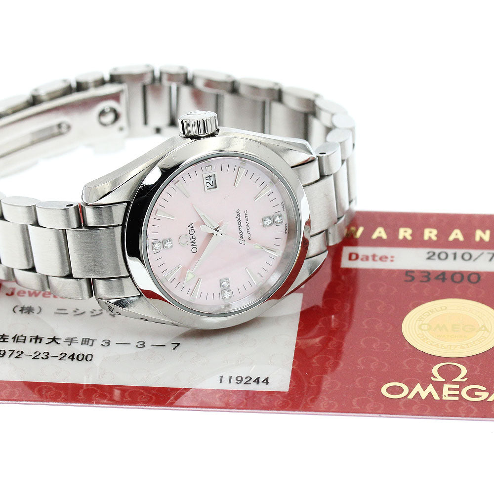 OMEGA Seamaster Aqua Terra 2573.71 6P diamond date Pink shell Dial Automatic Ladies Watch_948509
