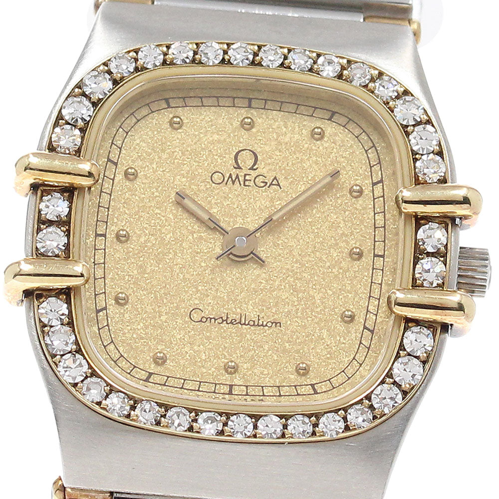 OMEGA Constellation 1460.75 Diamond Bezel Gold Dial Quartz Ladies Watch_948601