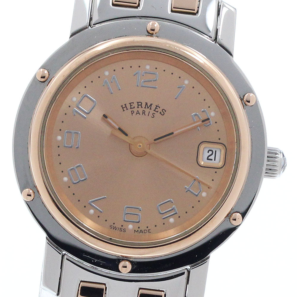 HERMES Clipper Nacre CL4.221 Date Orange Dial Quartz Ladies Watch_948693