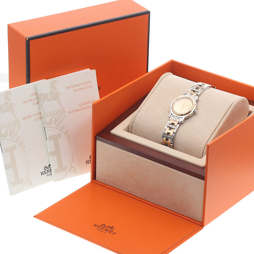 HERMES Clipper Nacre CL4.221 Date Orange Dial Quartz Ladies Watch_948693