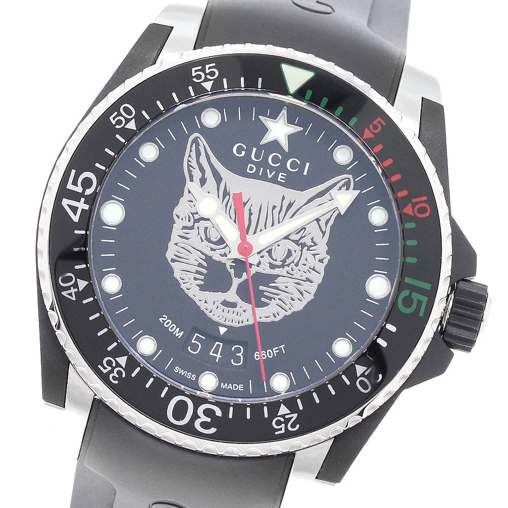 GUCCI Dive Cat 136.3/YA136320 Date Black Dial Quartz Men's Watch_948828