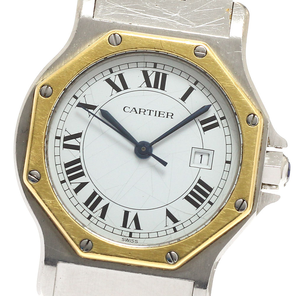 CARTIER Santos Octagon LM YG bezel gadroon bracelet white Dial Automatic Men's Watch_949037