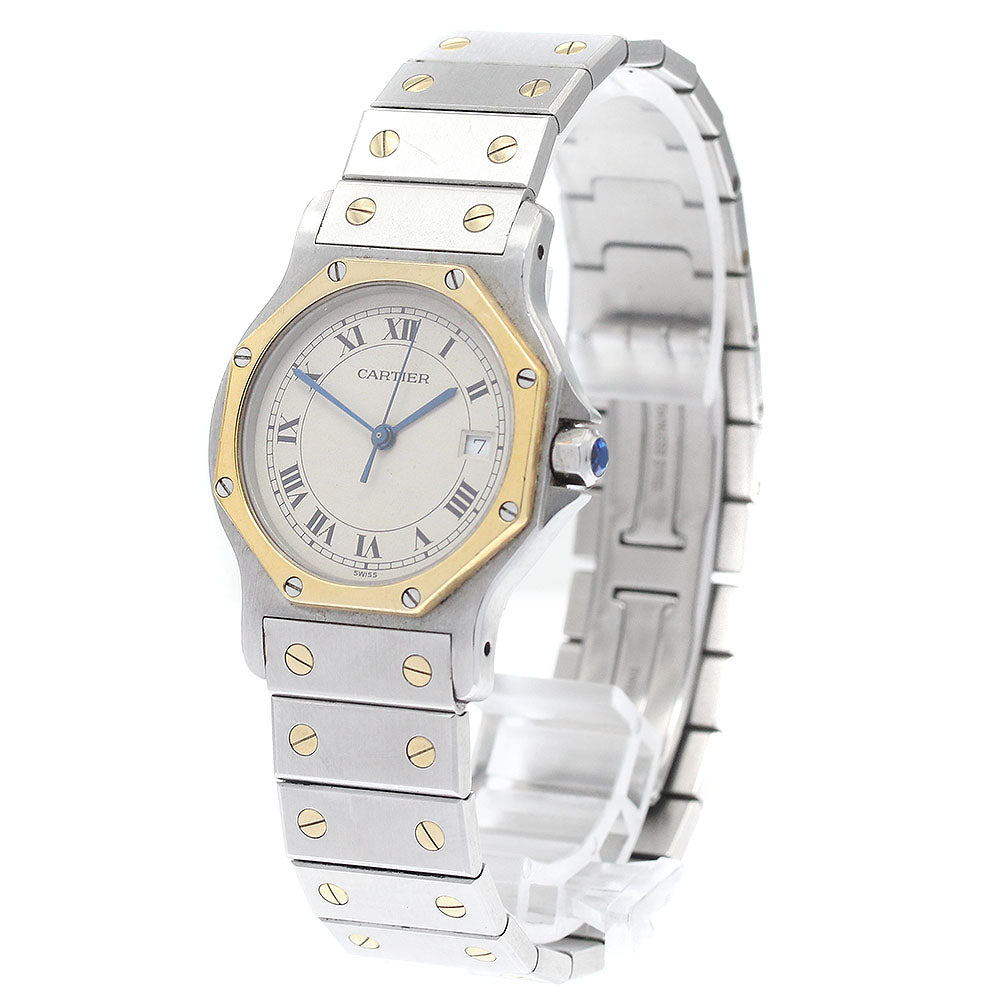 CARTIER Santos Octagon LM W2001583 Date Beige Dial Quartz Men's Watch_949219