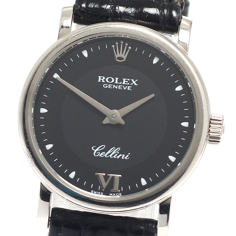 ROLEX Cellini 6110 K18WG black Dial Quartz Ladies Watch_949616