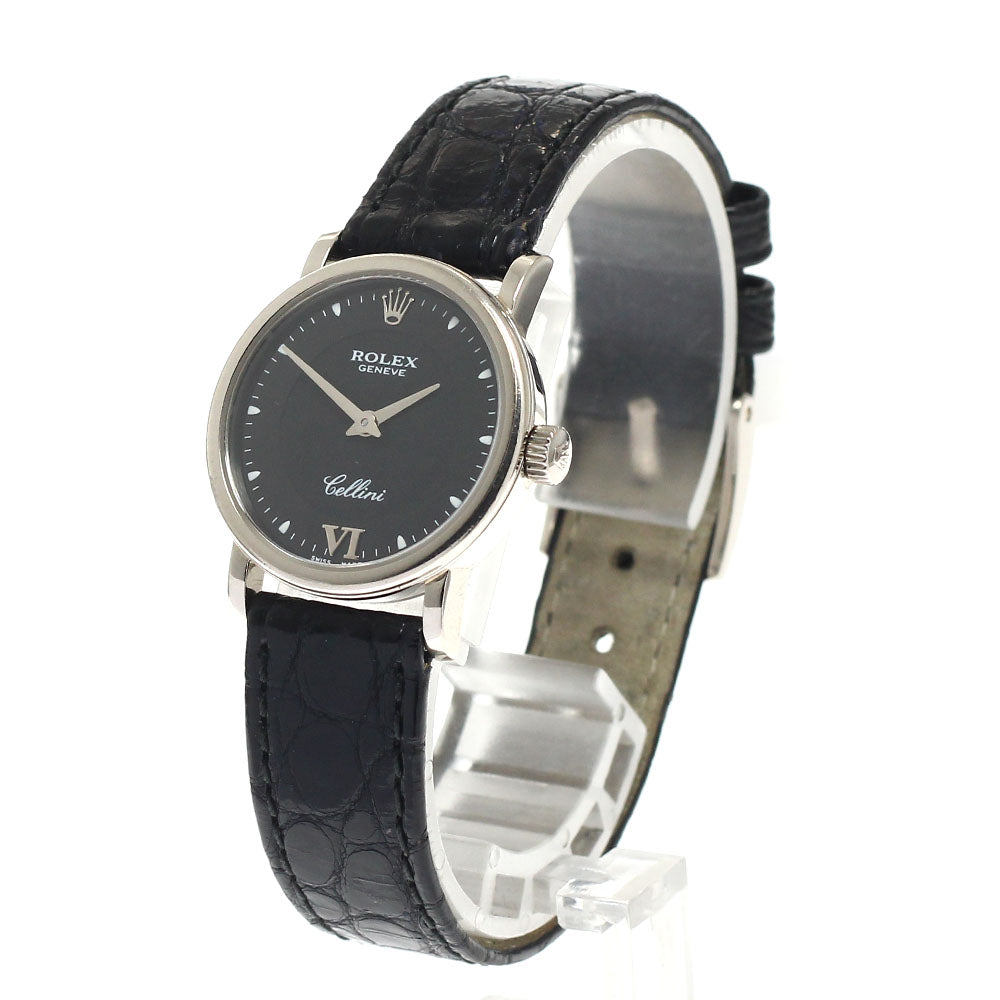 ROLEX Cellini 6110 K18WG black Dial Quartz Ladies Watch_949616