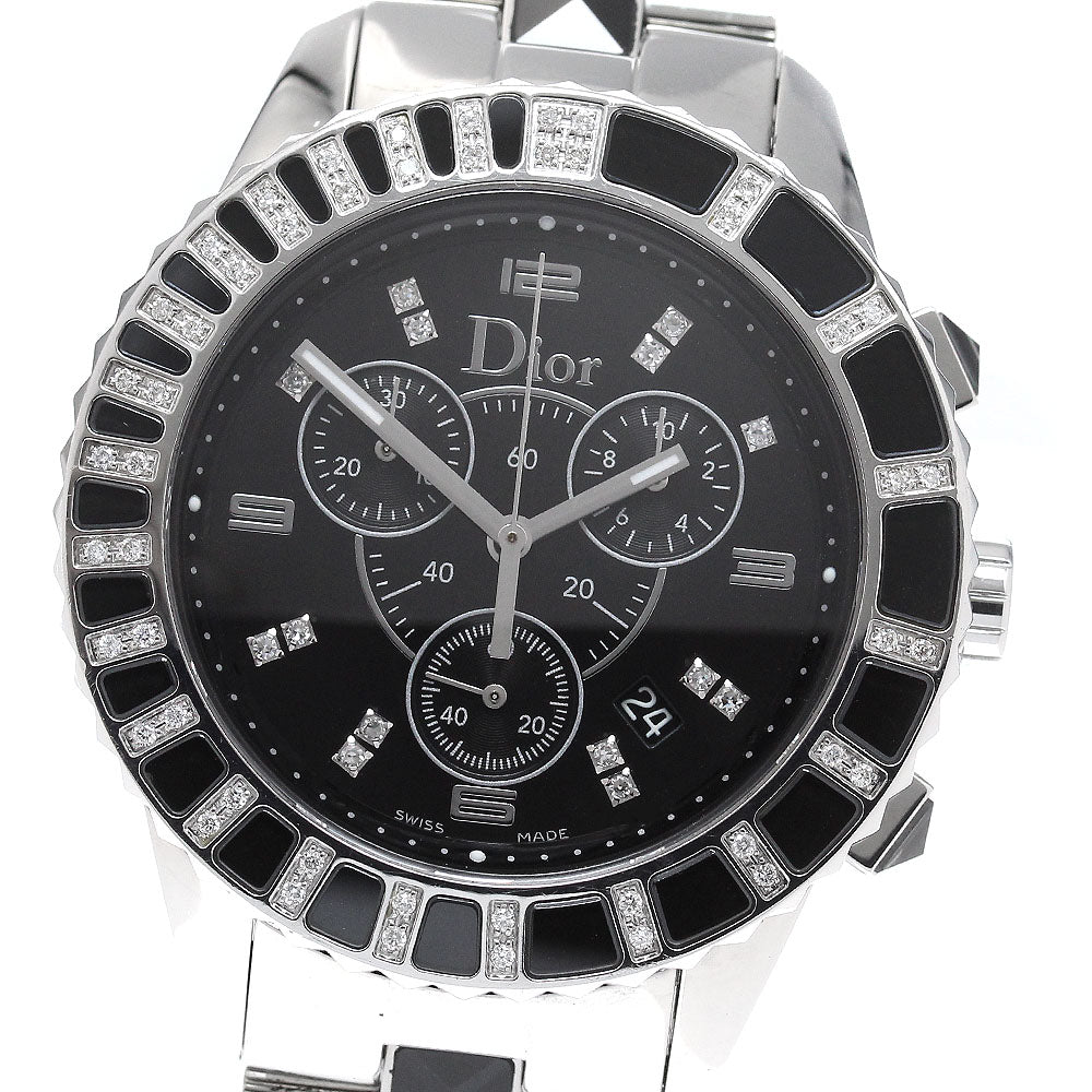 Dior crystal CD11431E diamond bezel chronograph black Dial Quartz Men's_949710