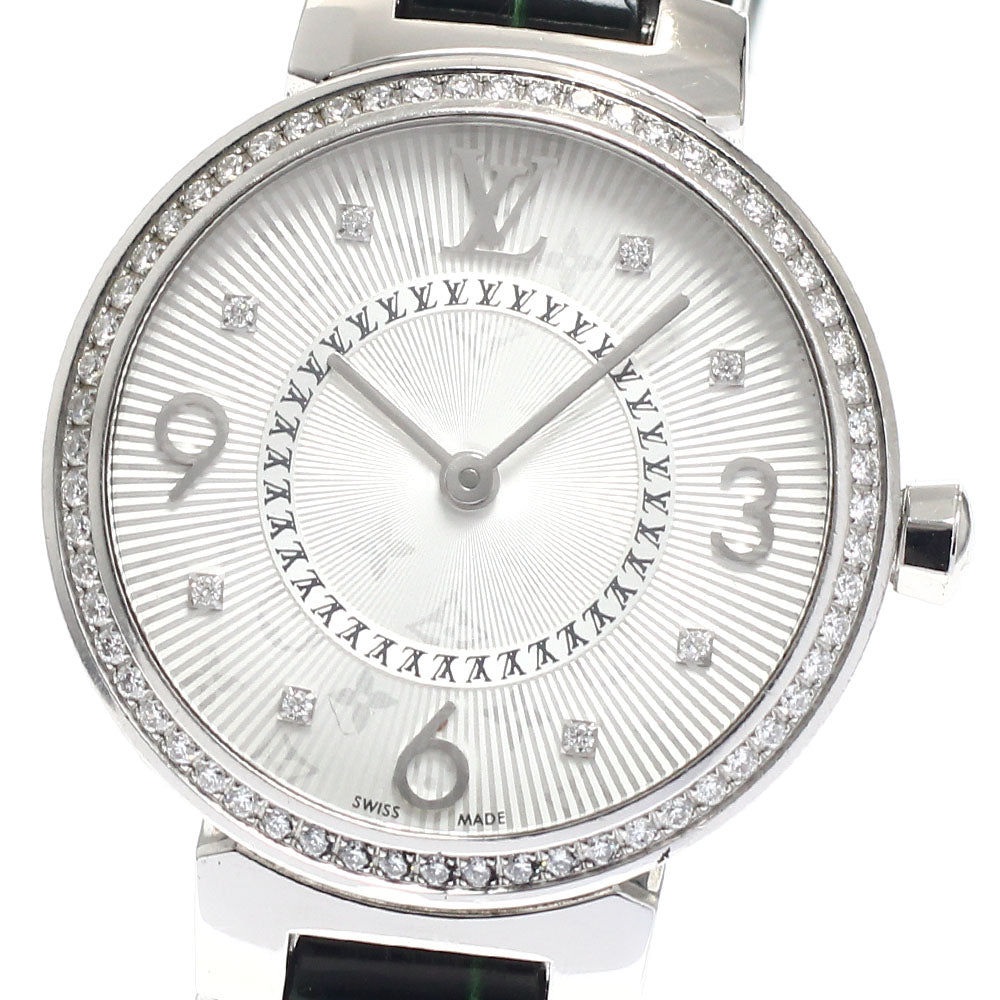 LOUIS VUITTON Tambour monogram Q12MF Diamond bezel 8P diamond Silver Dial Quartz Ladies Watch_949775