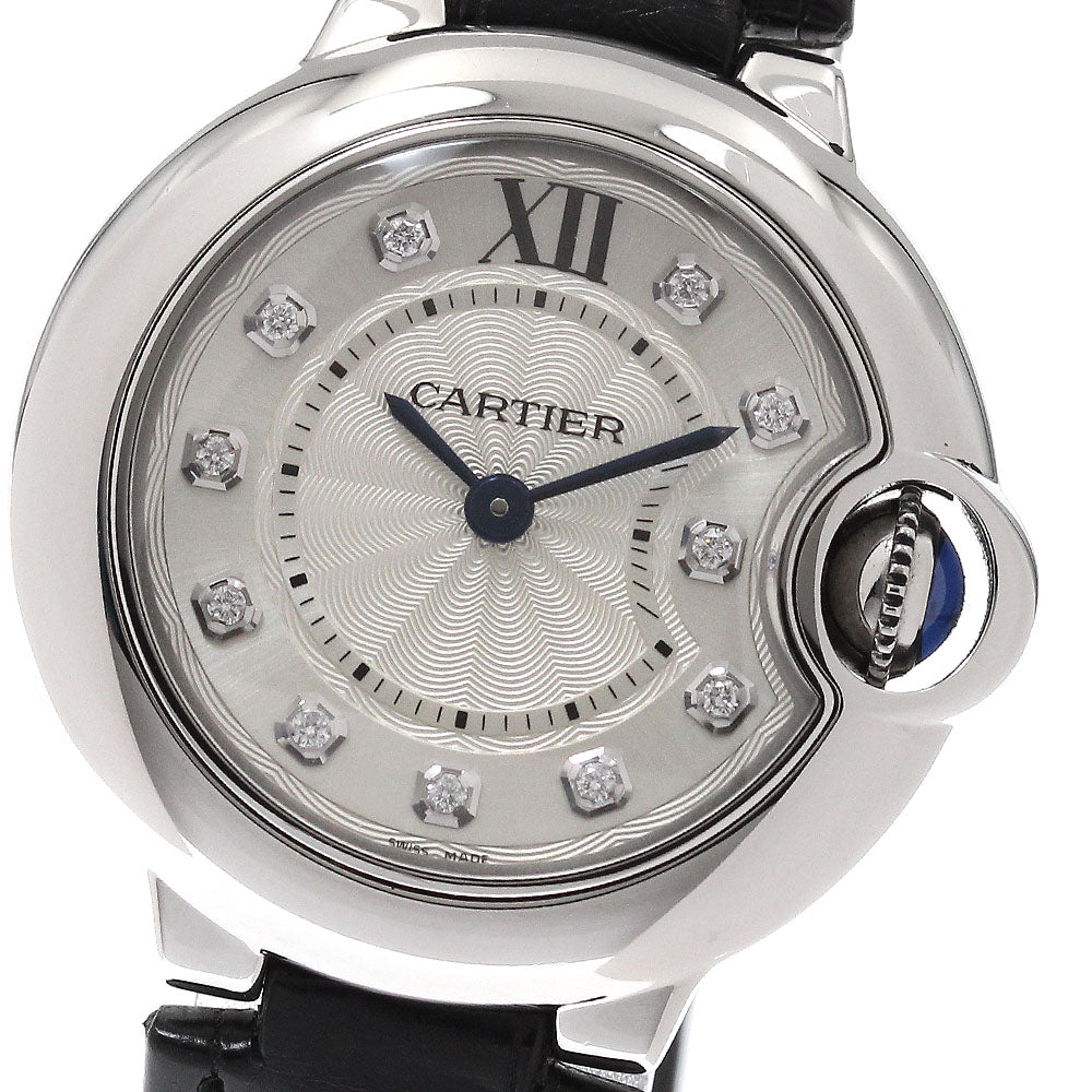 CARTIER Baron blue SM W4BB0008 11P diamond Silver Dial Quartz Ladies Watch_950232