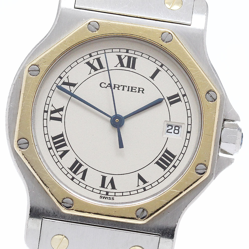 CARTIER Santos Octagon LM W2001583 Date Beige Dial Quartz Men's Watch_950281