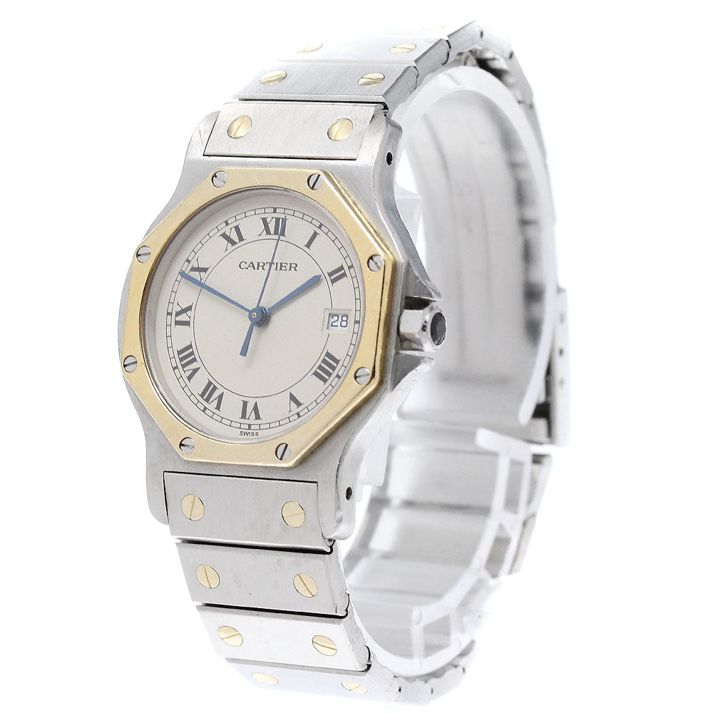 CARTIER Santos Octagon LM W2001583 Date Beige Dial Quartz Men's Watch_950281