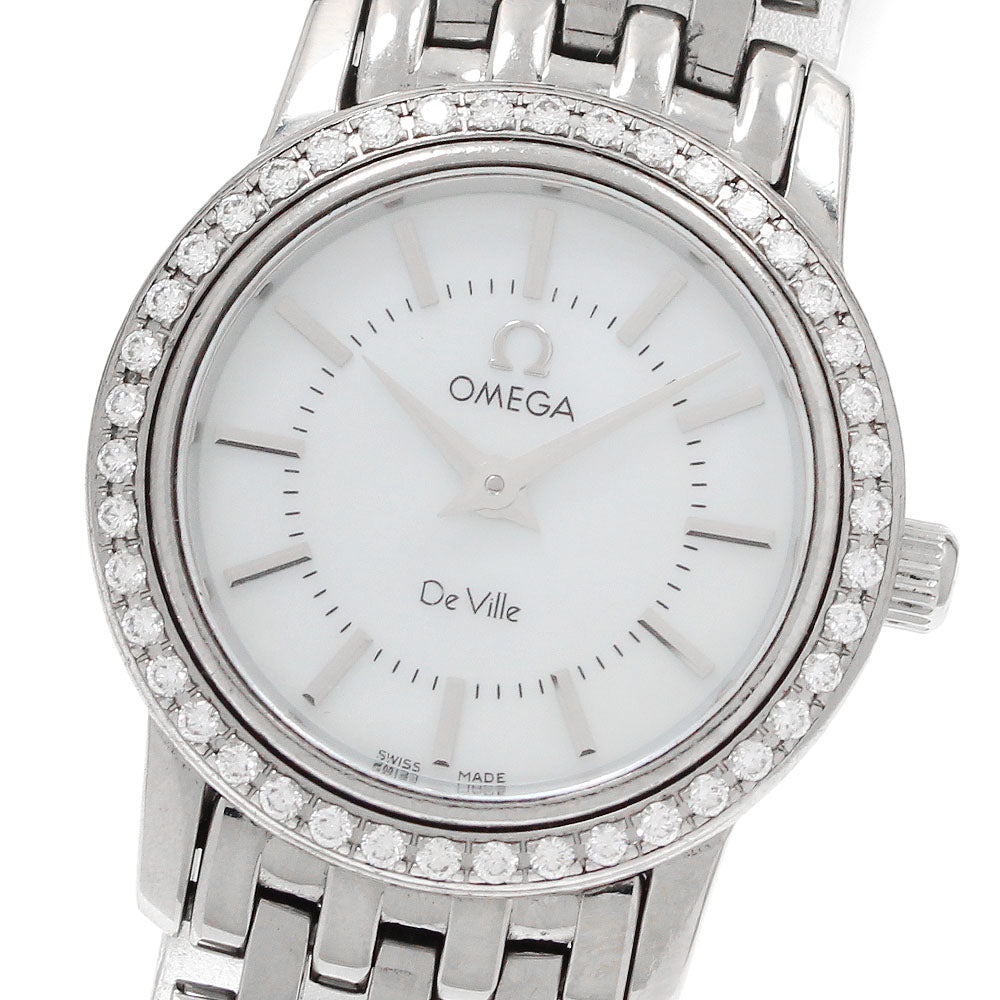 OMEGA De Ville Prestige 4575.74 Diamond Bezel White shell Dial Quartz Ladies Watch_950421
