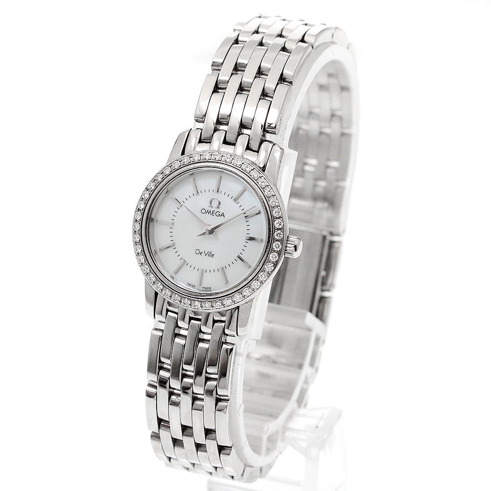 OMEGA De Ville Prestige 4575.74 Diamond Bezel White shell Dial Quartz Ladies Watch_950421