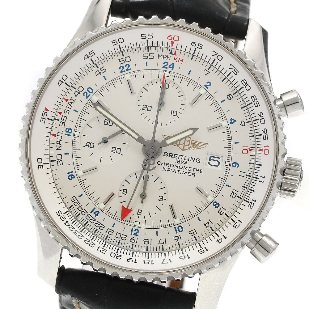 BREITLING Navitimer World A24322 Chronograph GMT Silver Dial Automatic Men's Watch_950613
