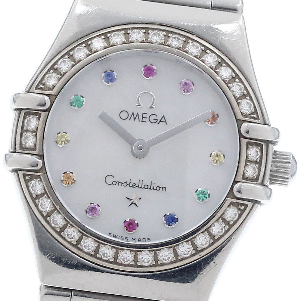 OMEGA Constellation Iris Mini 1460.79 Color Stone 12P Diamond Bezel White shell Dial Quartz Ladies Watch_950652