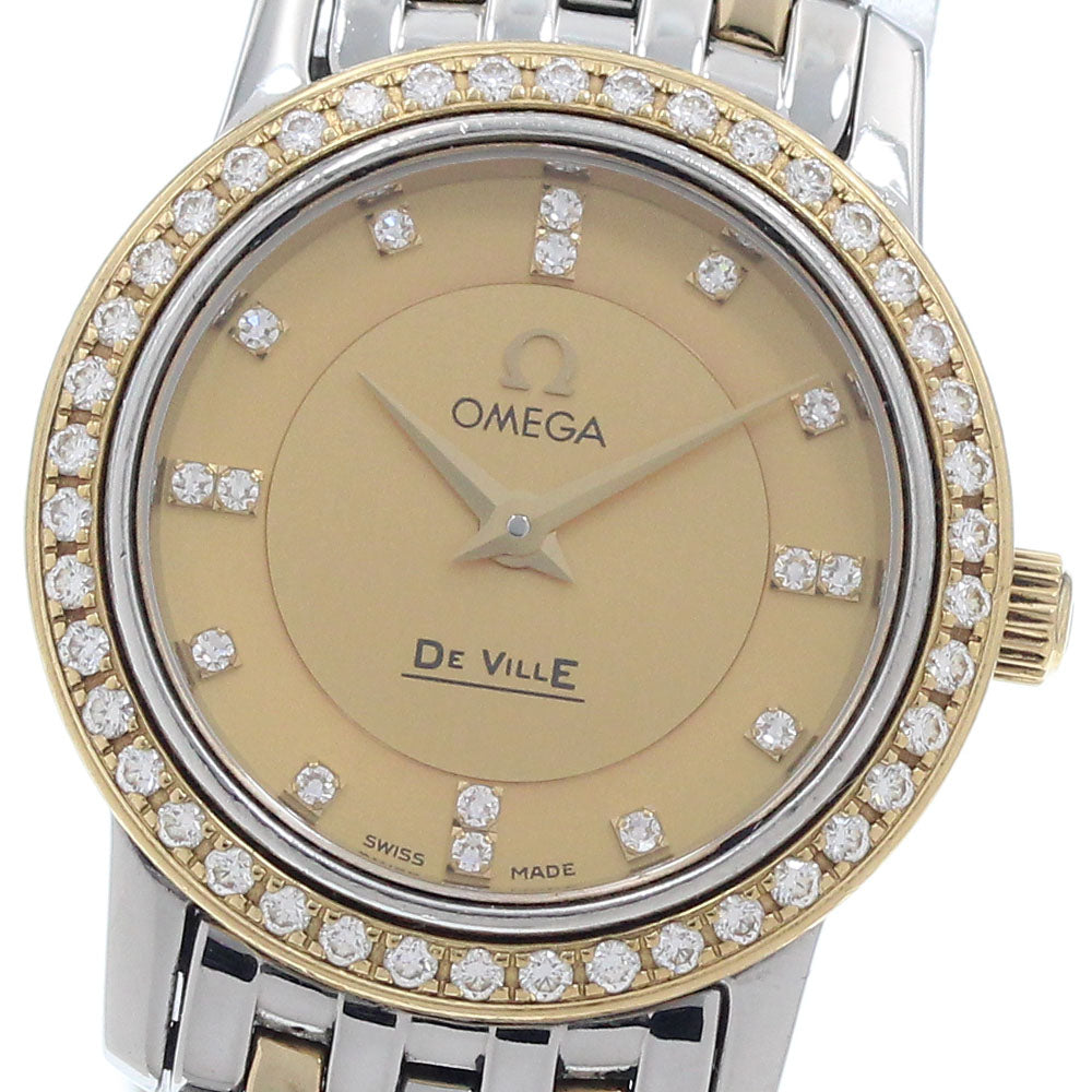 OMEGA De Ville 4375.15 Diamond YG2 tone Gold Dial Quartz Ladies Watch_950668