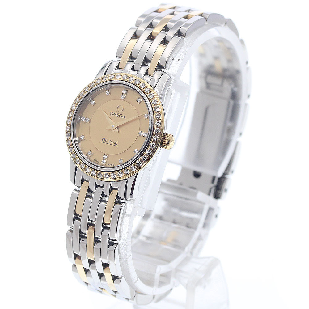 OMEGA De Ville 4375.15 Diamond YG2 tone Gold Dial Quartz Ladies Watch_950668