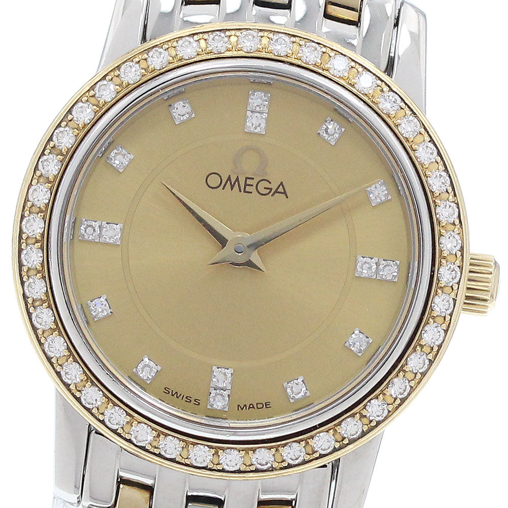 OMEGA De Ville 4375.15 Diamond YG2 tone Gold Dial Quartz Ladies Watch_950669