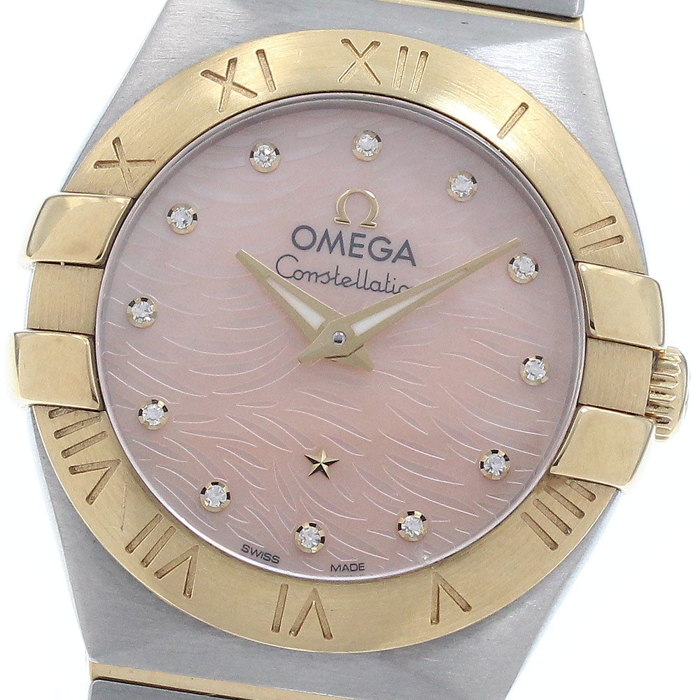 OMEGA Constellation plum 123.20.24.60.57.004 12P Diamond YG2 tone Pink shell Dial Quartz Ladies Watch_950679