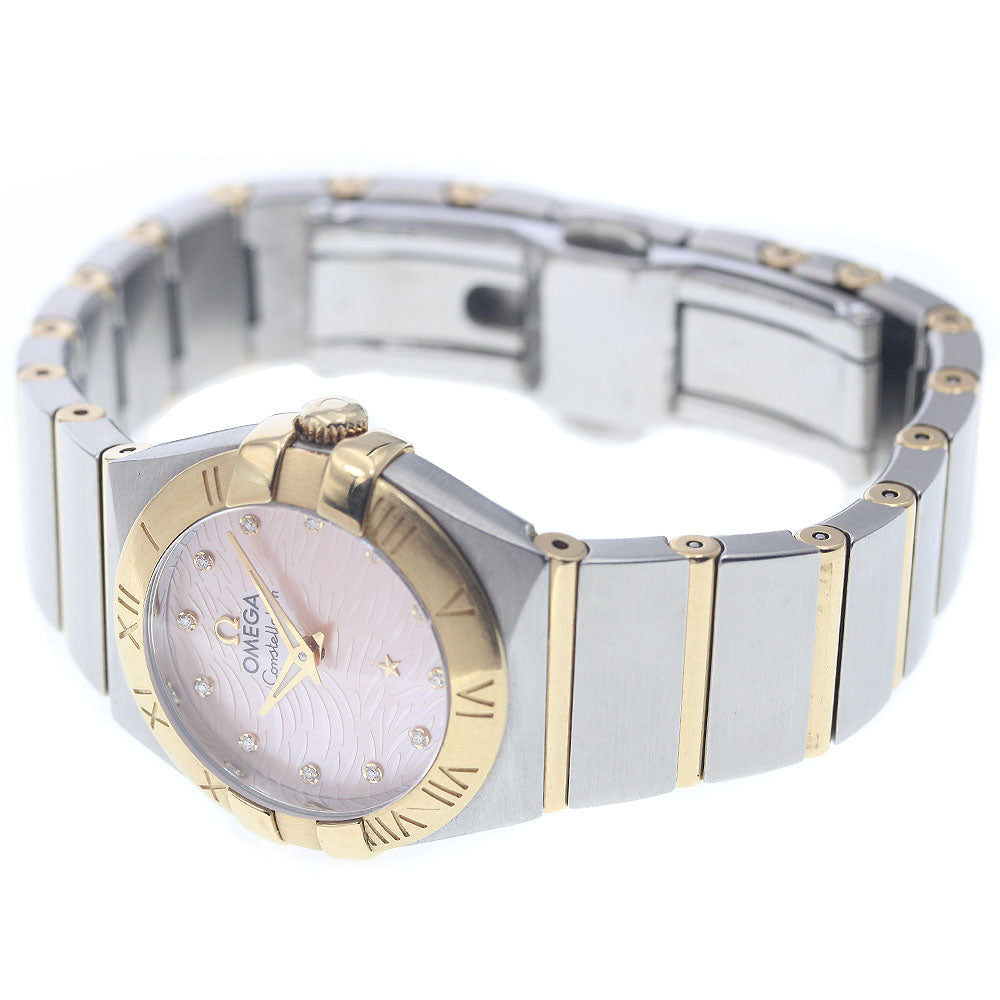 OMEGA Constellation plum 123.20.24.60.57.004 12P Diamond YG2 tone Pink shell Dial Quartz Ladies Watch_950679