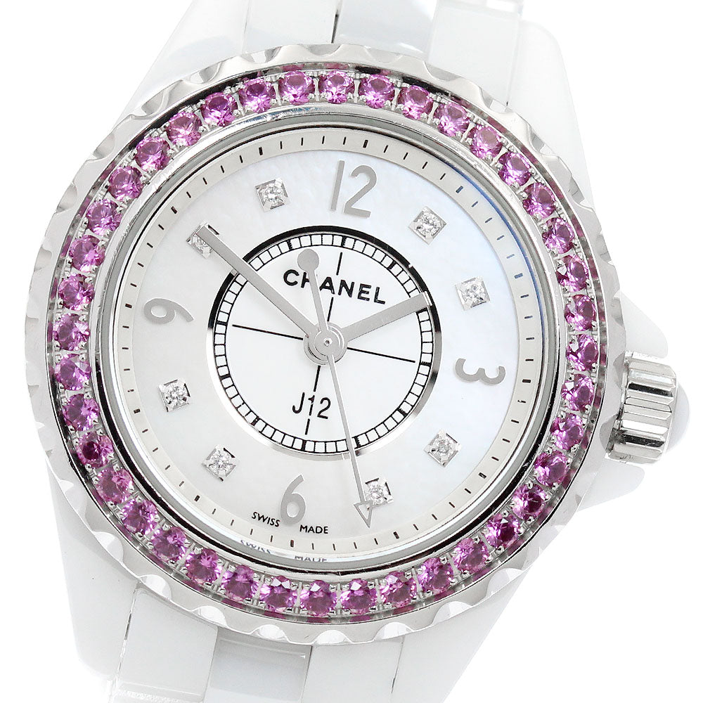 CHANEL J12 H3243 8P diamond pink sapphire bezel White shell Dial Quartz Ladies Watch_951597