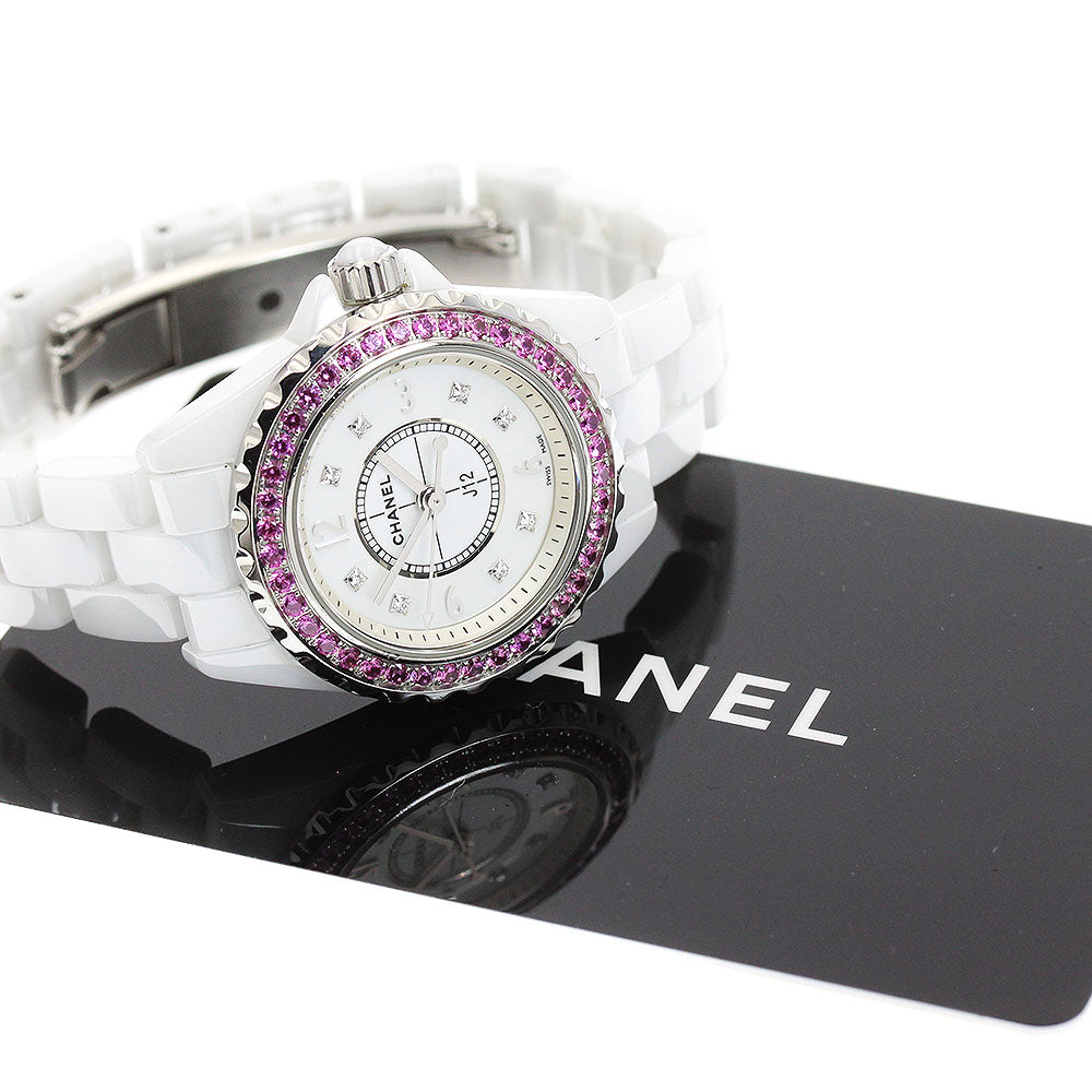 CHANEL J12 H3243 8P diamond pink sapphire bezel White shell Dial Quartz Ladies Watch_951597