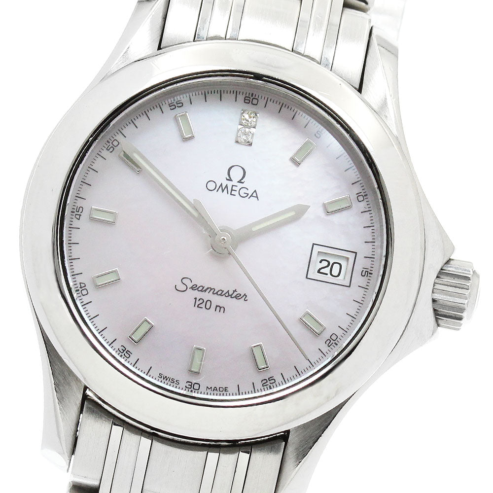OMEGA Seamaster120 2581.74 2P diamond Pink shell Dial Quartz Ladies Watch_952511