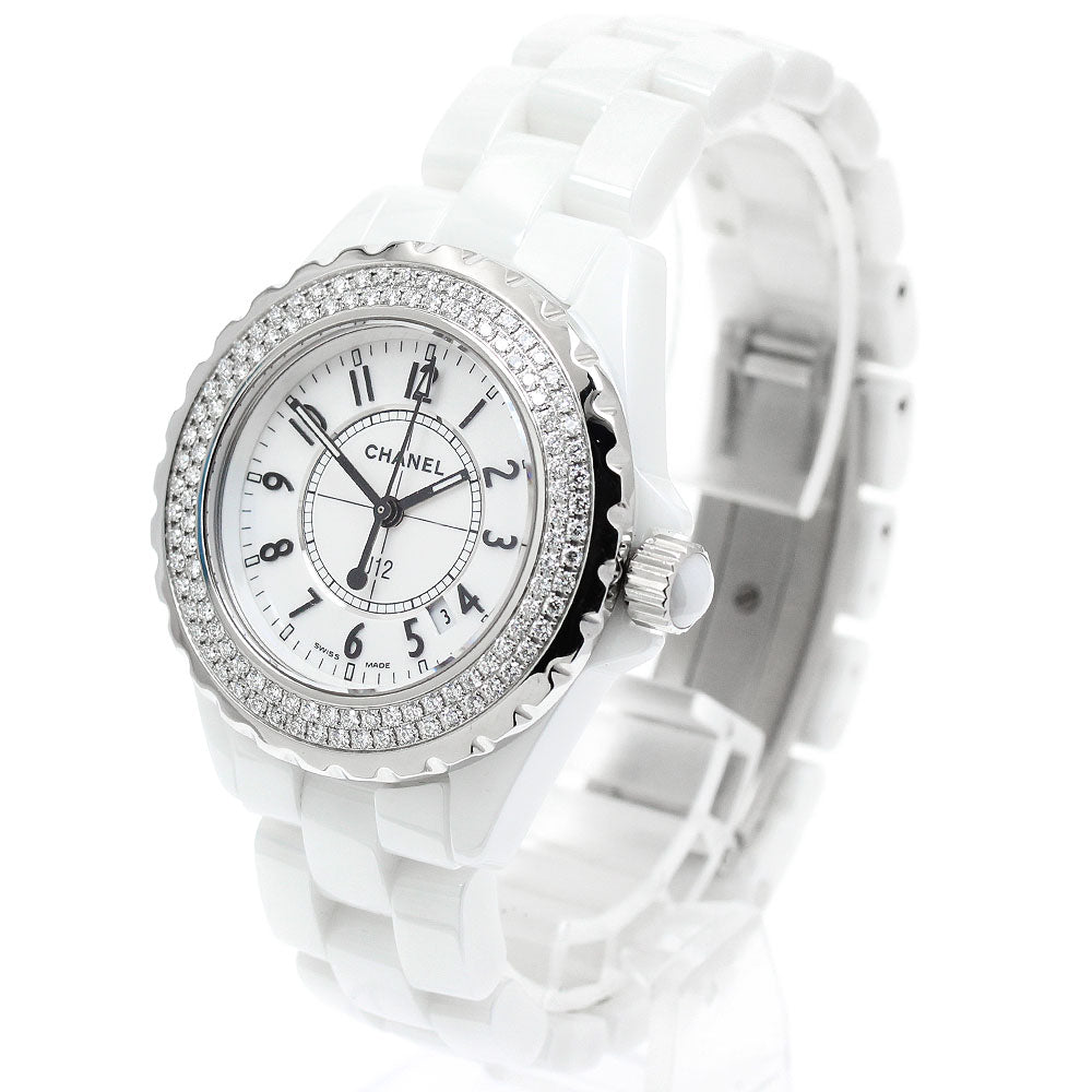 CHANEL J12 H0967 Diamond Bezel White Ceramic Date Quartz Ladies Watch_952518