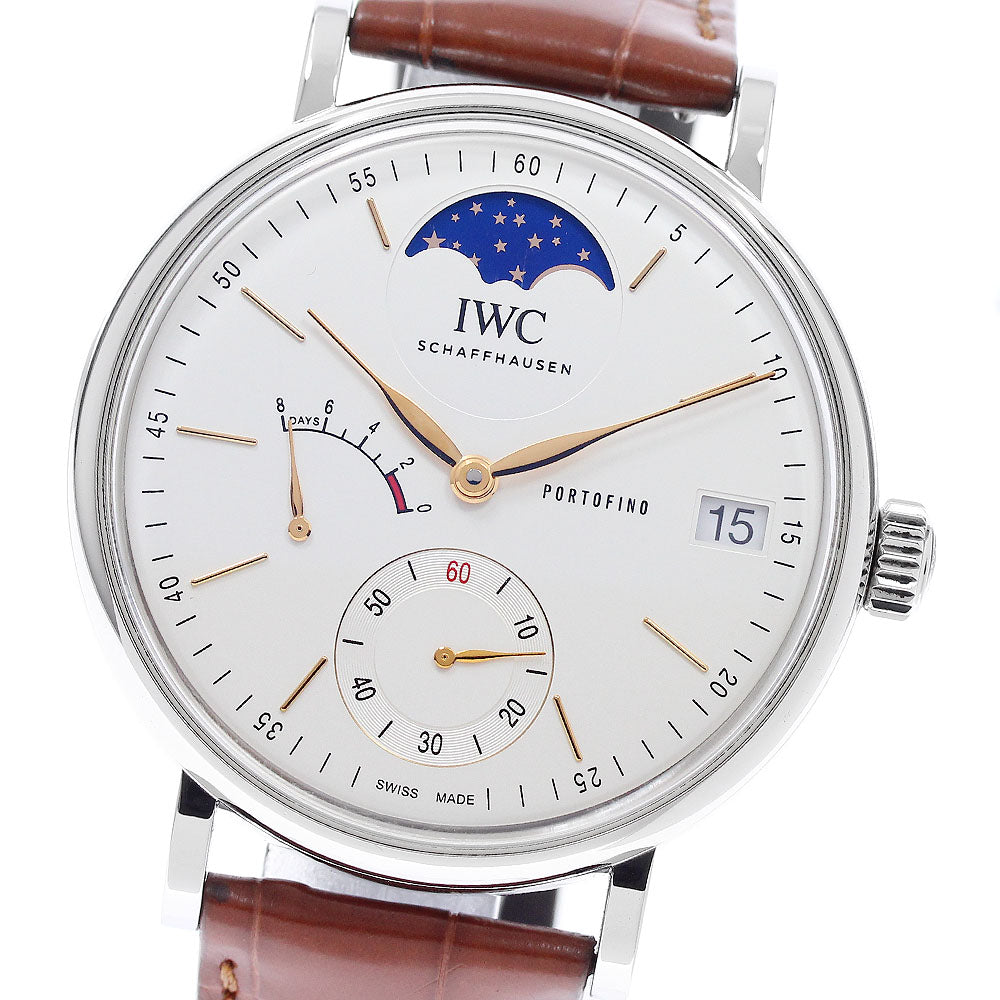 IWC SCHAFFHAUSEN Portofino IW516401 Moon Phase 8 Days Silver Dial Hand Winding Men's Watch_952540
