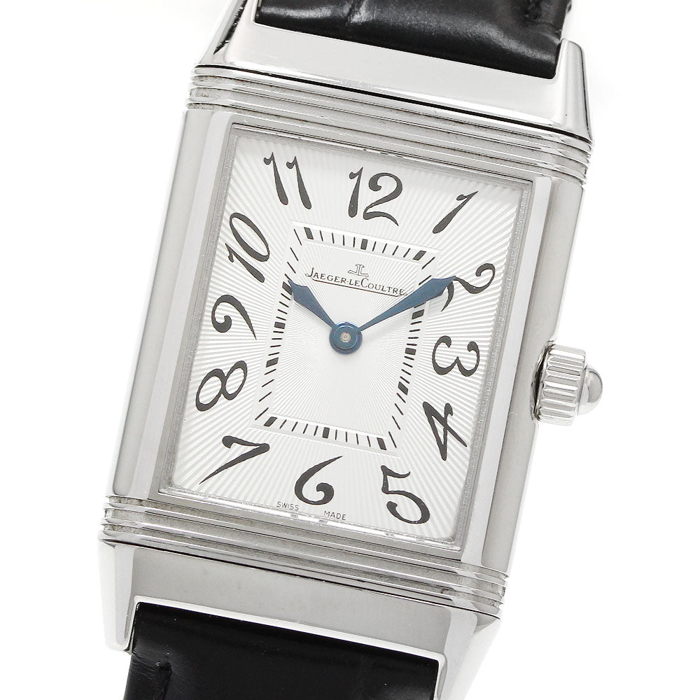 JAEGER-LECOULTRE Reverso Duet Classic 256.8.75/Q2568402 Diamond Bezel Silver / Black Dial Hand Winding Ladies Watch_952773