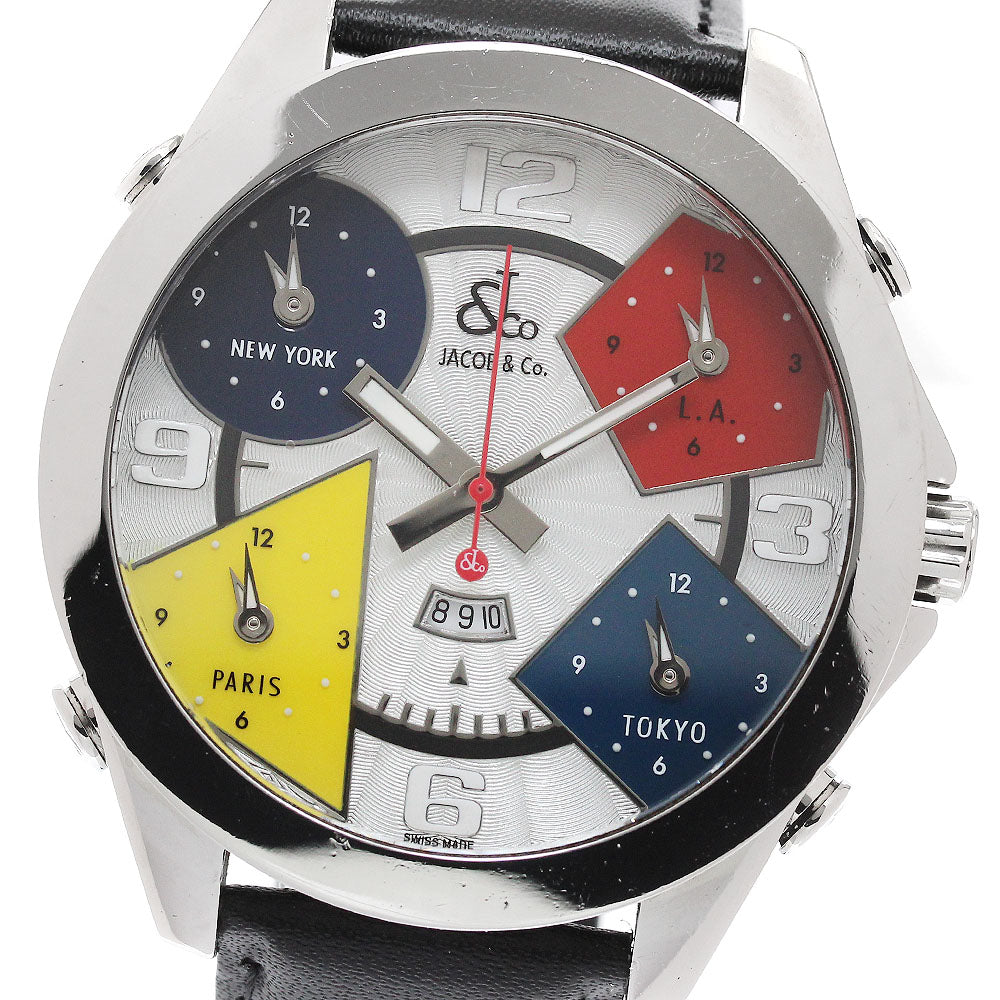 JACOB&CO 5 Time zone Date Silver/Multicolor Dial Quartz Men's Watch_953572