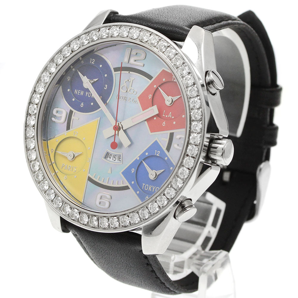 JACOB&CO 5 time zone diamond bezel date blue shell/multicolor Dial Quartz Men's Watch_954677