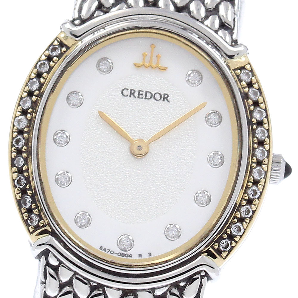 SEIKO CREDOR oval 5A70-0AT0/GSWE940 11P diamond Quartz Ladies Watch_954741