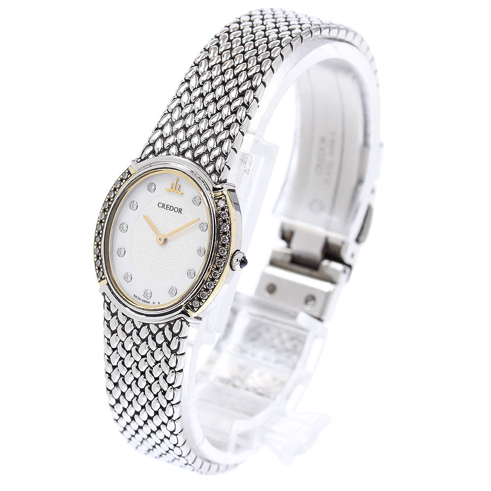 SEIKO CREDOR oval 5A70-0AT0/GSWE940 11P diamond Quartz Ladies Watch_954741