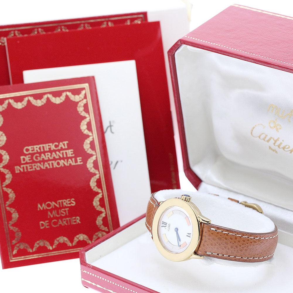 CARTIER Must Rondo W1009143 Vermeille white Dial Quartz Ladies Watch_954821