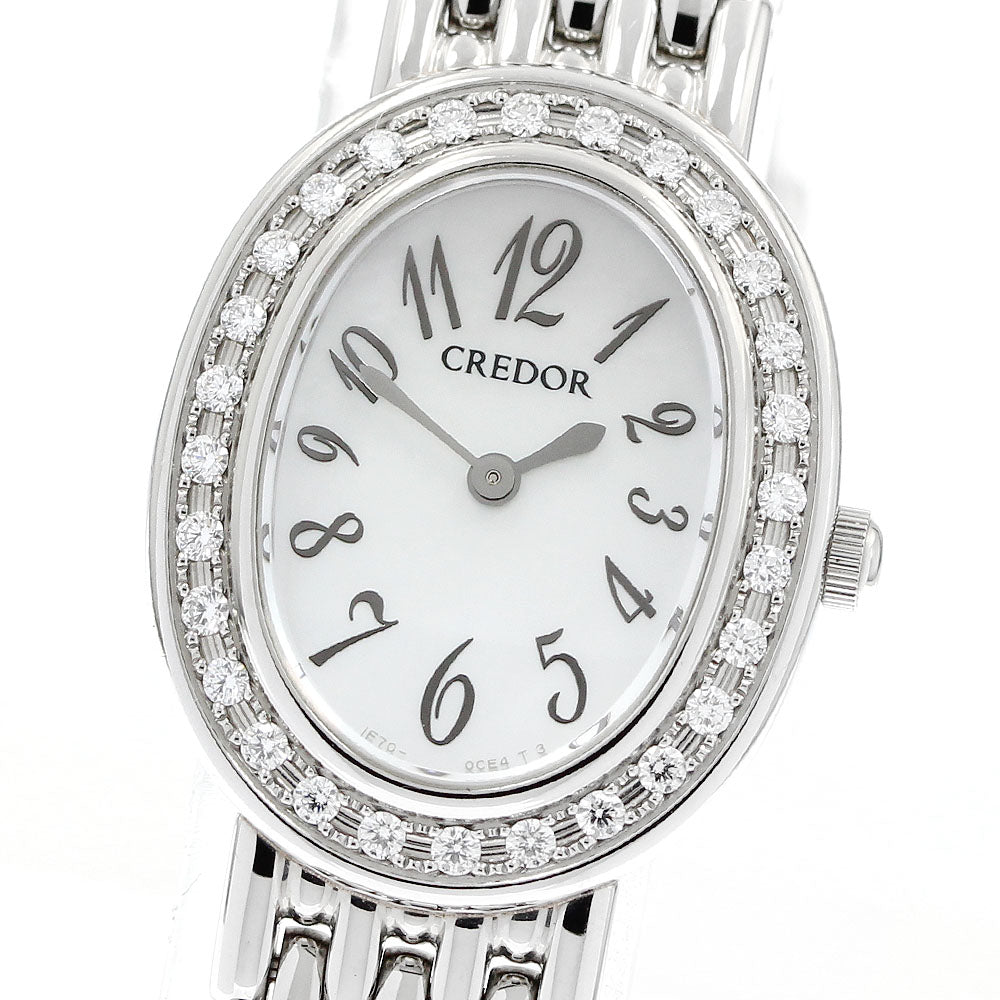 SEIKO CREDOR SIGNO 1E70-0AB0/GSTE917 Diamond Bezel White shell Dial Quartz Ladies Watch_955161