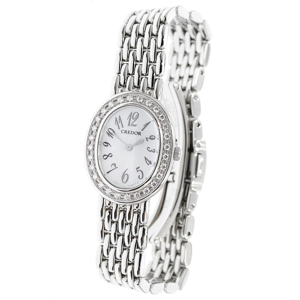 SEIKO CREDOR SIGNO 1E70-0AB0/GSTE917 Diamond Bezel White shell Dial Quartz Ladies Watch_955161