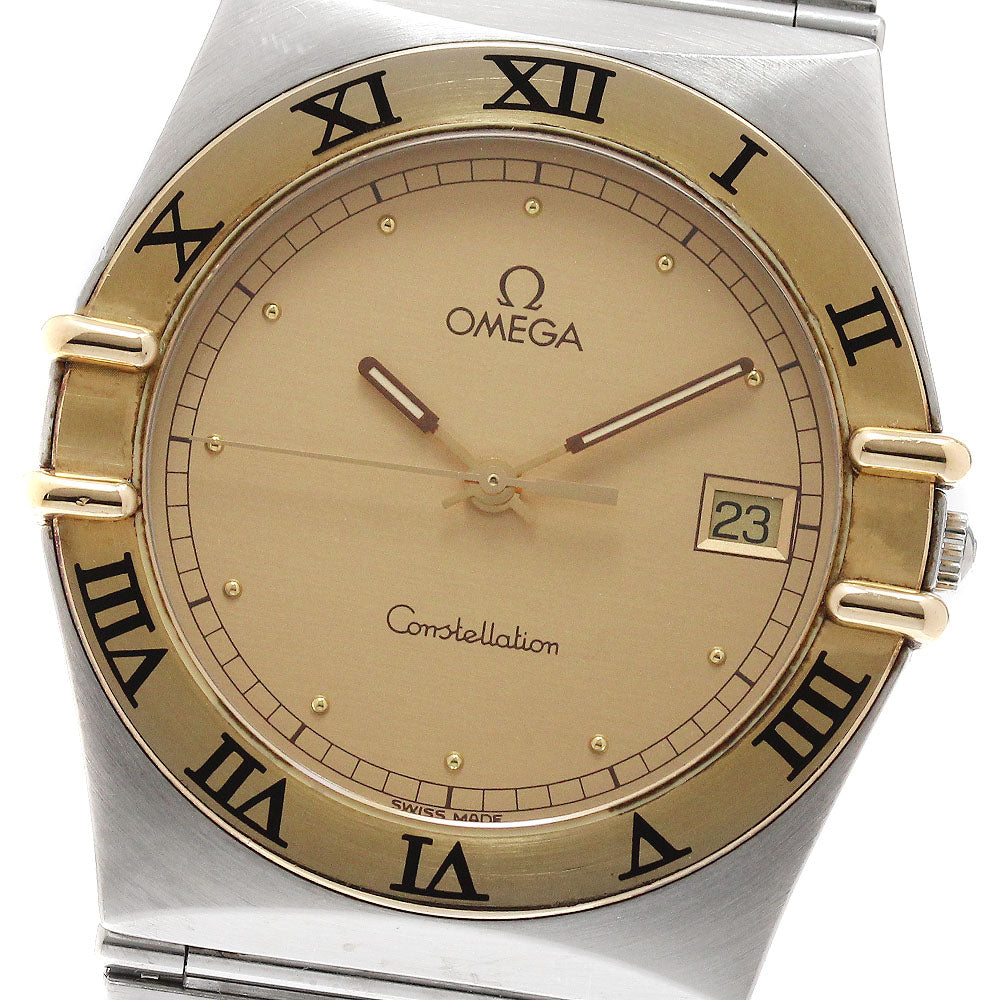 OMEGA Constellation Date YG bezel Gold Dial Quartz Men's Watch_955197