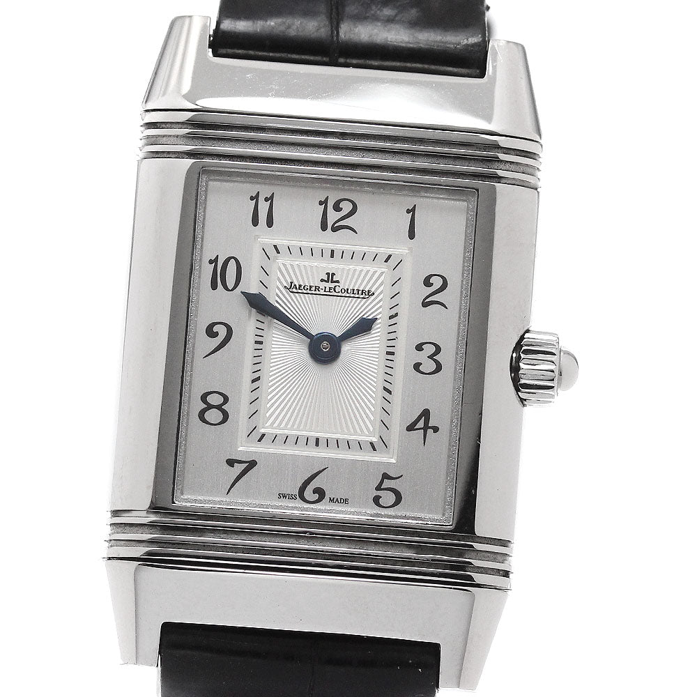 JAEGER-LECOULTRE Reverso Duet 266.8.44/Q2668412 Diamond Bezel Silver / Black Dial Hand Winding Ladies Watch_955749