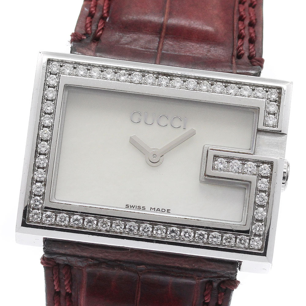 GUCCI G rectangle 100L Diamond Bezel White shell Dial Quartz Ladies Watch_956022