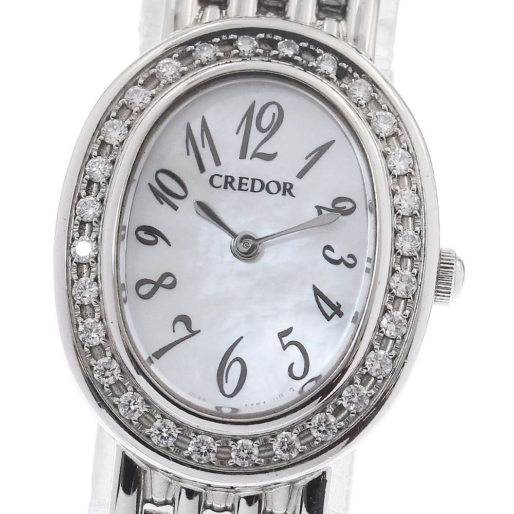 SEIKO CREDOR SIGNO 1E70-0AB0/GSTE917 Diamond Bezel White shell Dial Quartz Ladies Watch_956026