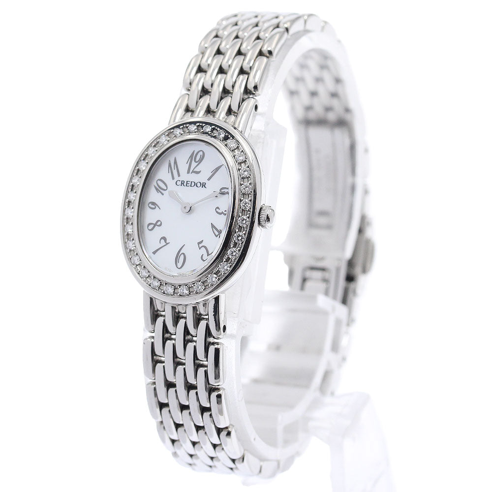 SEIKO CREDOR SIGNO 1E70-0AB0/GSTE917 Diamond Bezel White shell Dial Quartz Ladies Watch_956026