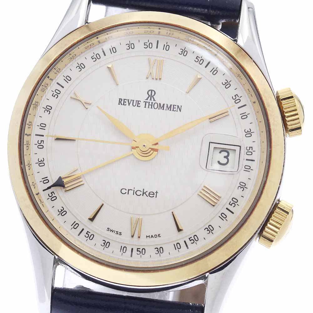 REVUE THOMMEN cricket 8318002 Alarm YG bezel Silver Dial Hand Winding Men's Watch_956042