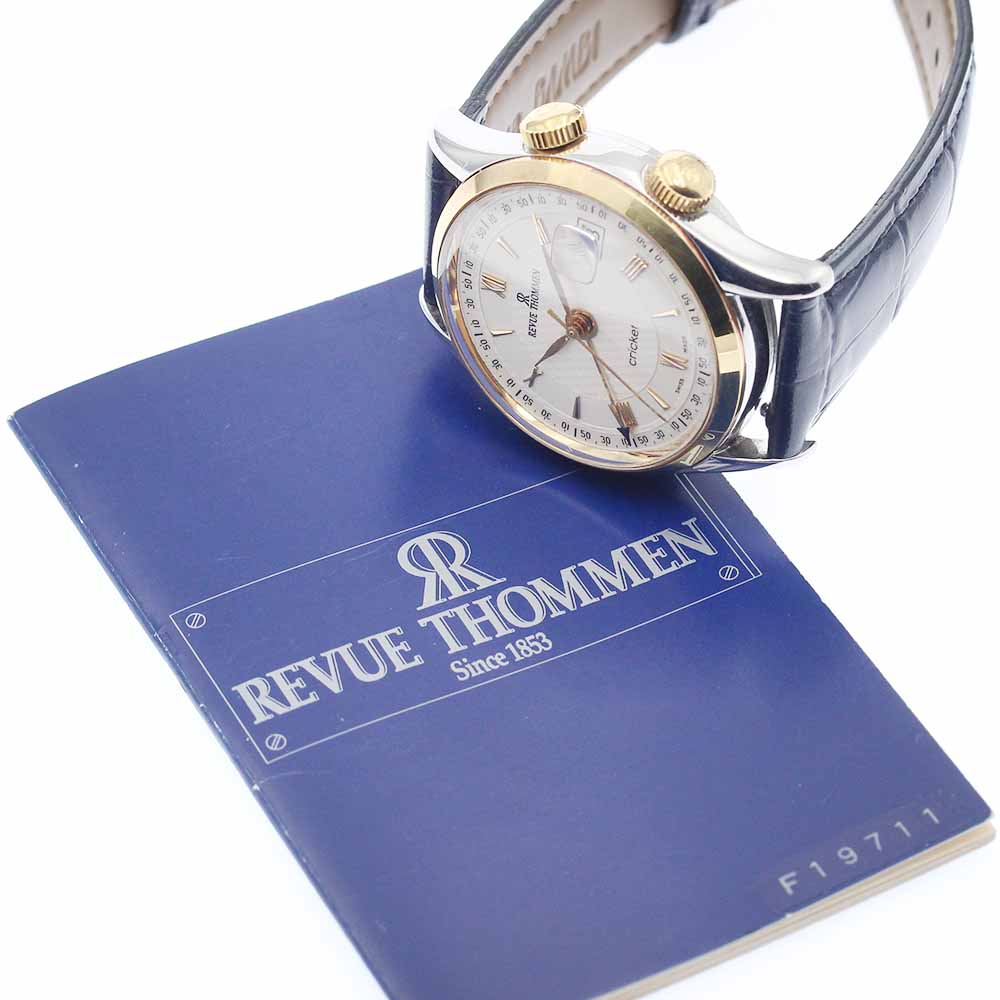 REVUE THOMMEN cricket 8318002 Alarm YG bezel Silver Dial Hand Winding Men's Watch_956042