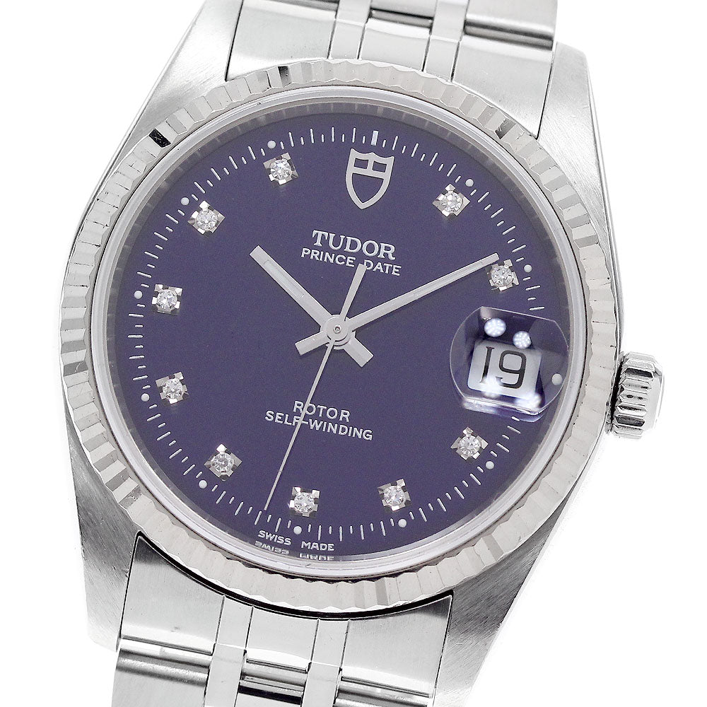 TUDOR Prince Date 74034 10P Diamond WG Bezel Navy Dial Automatic Men's_956128