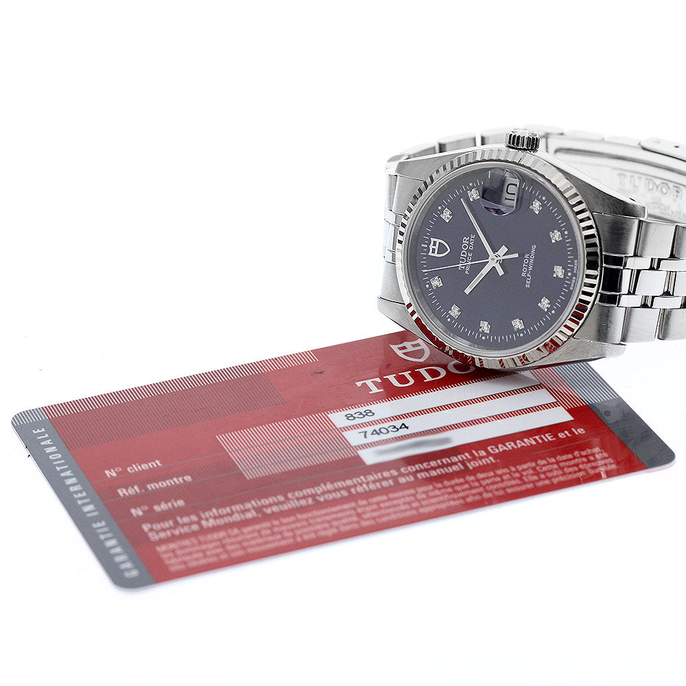 TUDOR Prince Date 74034 10P Diamond WG Bezel Navy Dial Automatic Men's_956128
