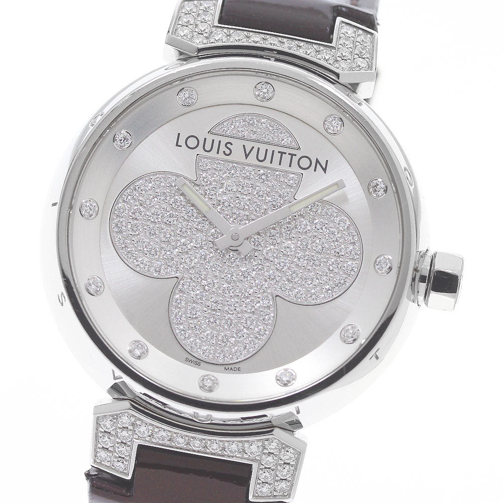 LOUIS VUITTON Tambour Forever Q131P diamond Silver Dial Quartz Ladies_956534
