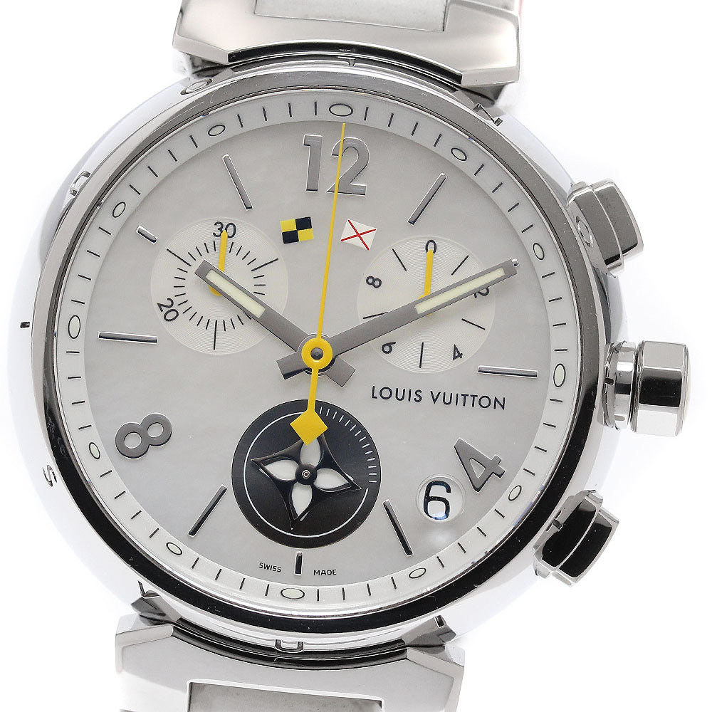 LOUIS VUITTON Tambour Q11BA Date Chronograph White shell Dial Quartz Men's Watch_956593