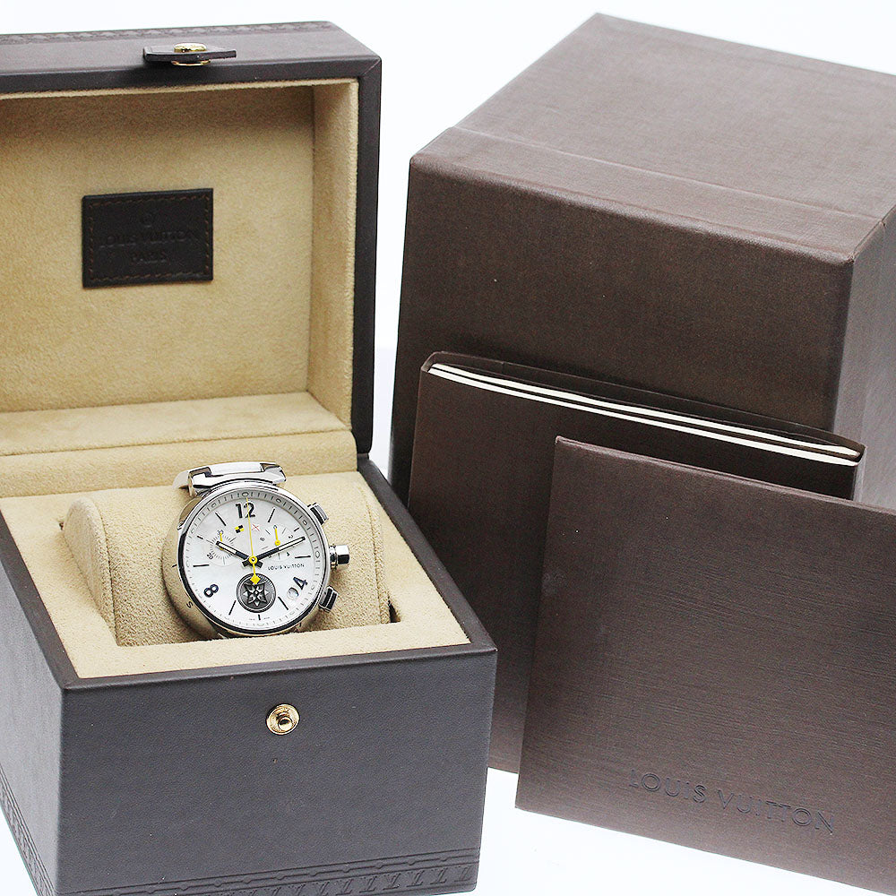 LOUIS VUITTON Tambour Q11BA Date Chronograph White shell Dial Quartz Men's Watch_956593