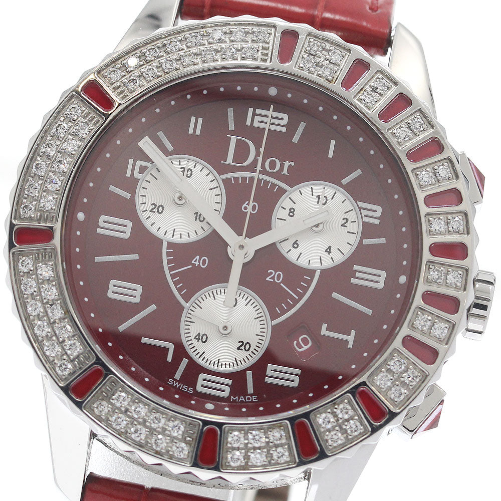 Dior crystal CD11431B-V diamond bezel chronograph Red Dial Quartz Ladies Watch_957110